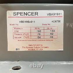 Spencer VB019B-011 Vortex Blower Motor Fan Assembly, 2 Phase, 160CFM @160 HZ/